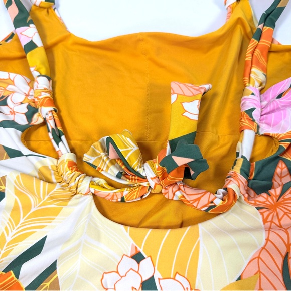 Aerie Womens Large Orange Tropical Floral Palm One Piece Full Coverage Swimsuit - Picture 5 of 7